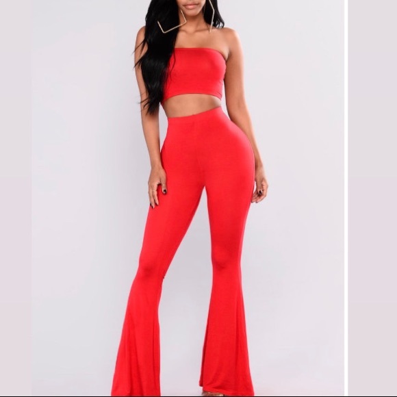 red two piece set pants